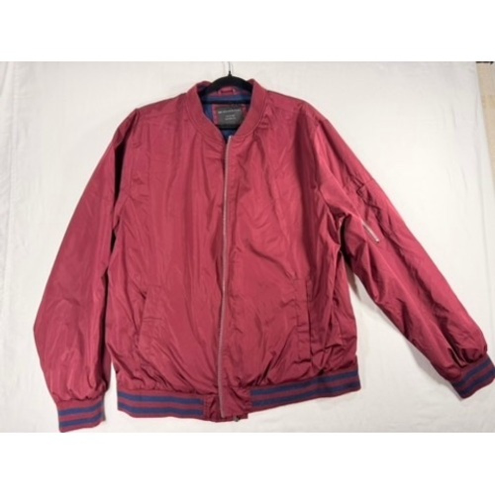 No Boundaries Bomber Jacket Mens Large Bordeaux Red Excellent Zip Up Utility